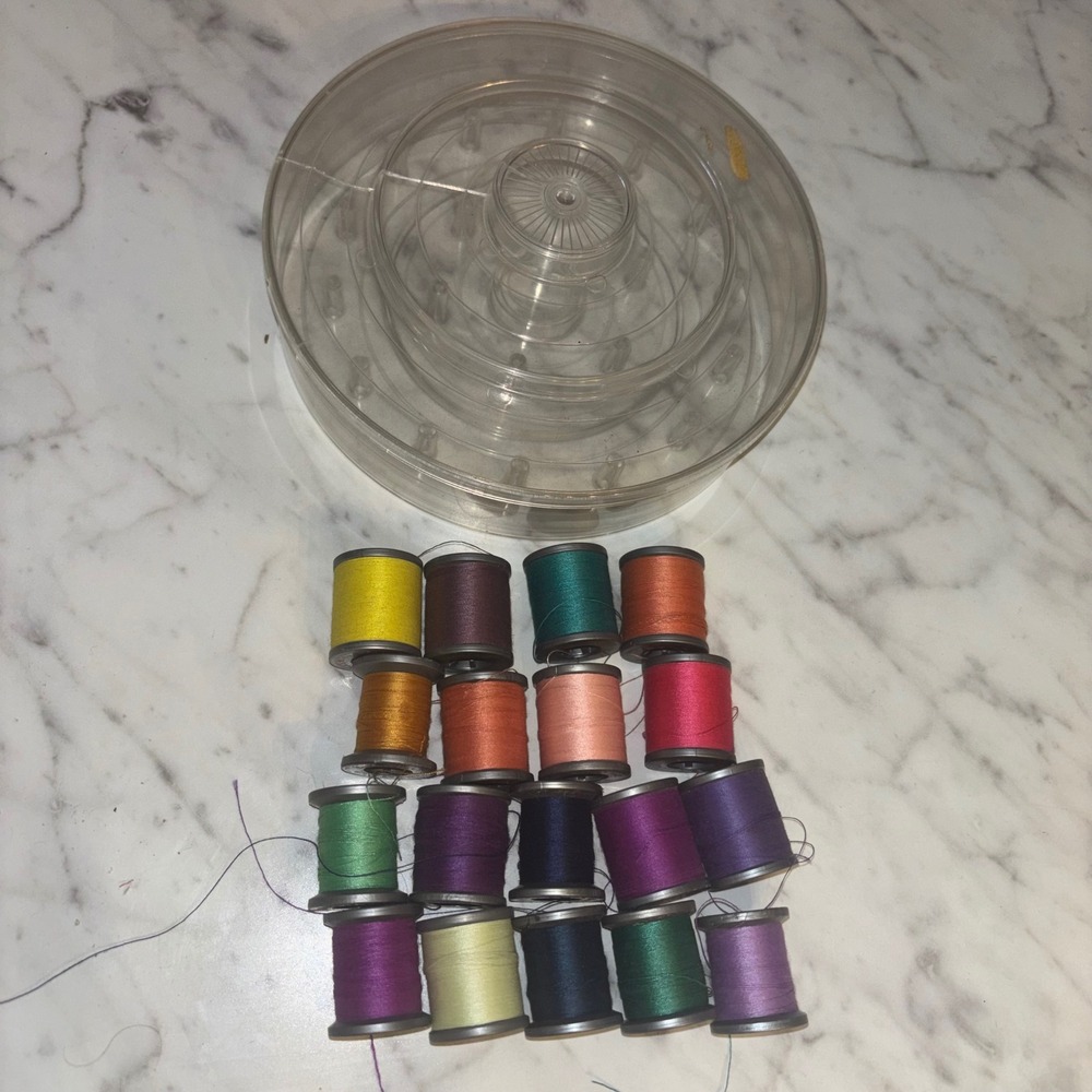 Vintage Molnlycke Spun Syntet Sewing Thread Set 18 Spools with Carousel Case